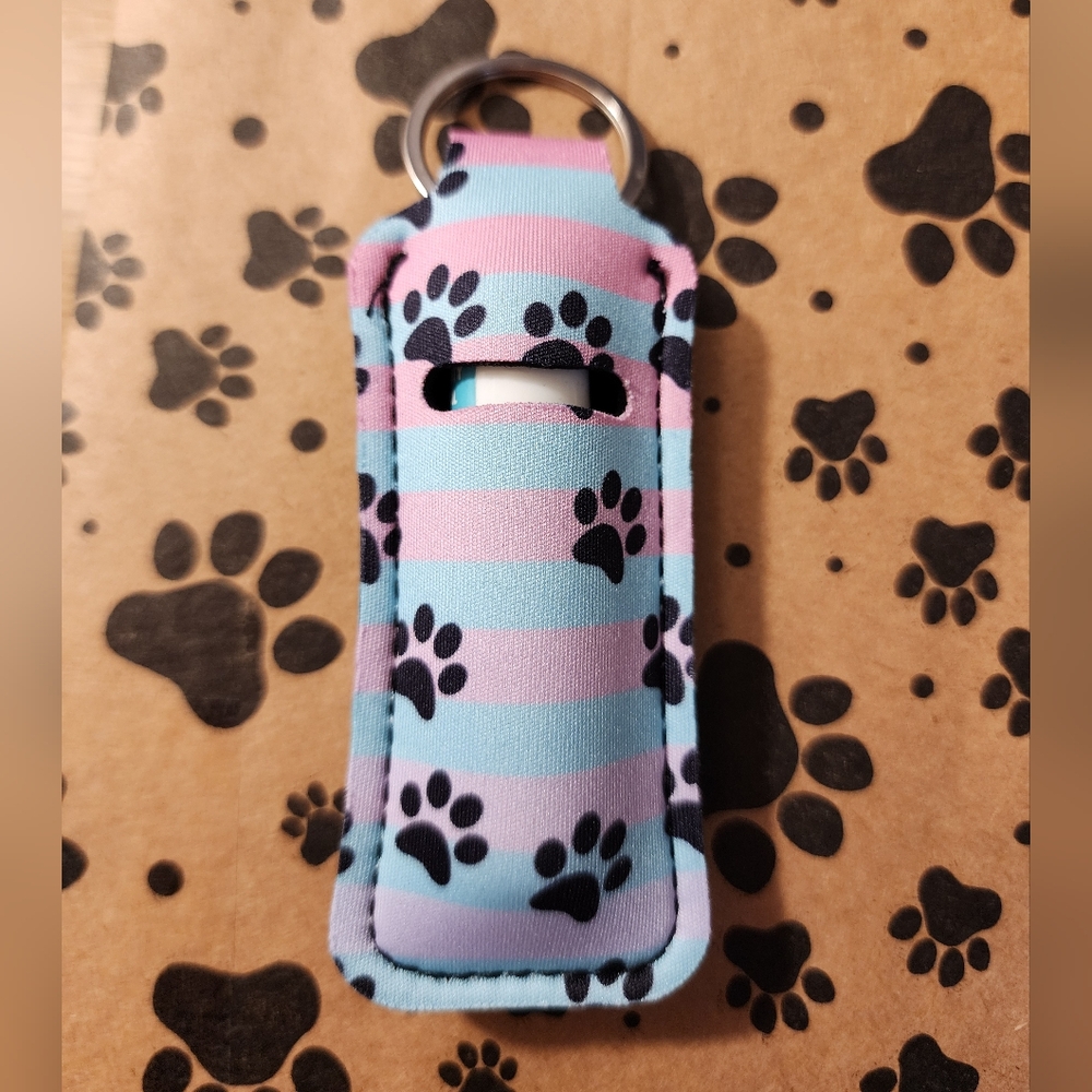 Double Side Printed Lip Balm Keychain with Paw Prints